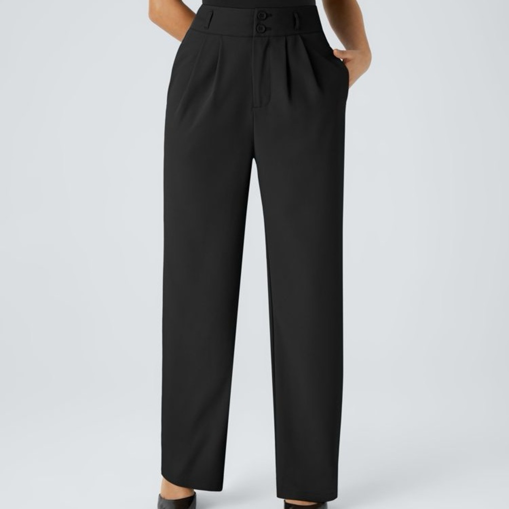 NWT Halara High Waisted Button Pocket Shirred Straight Leg Work Pants - L